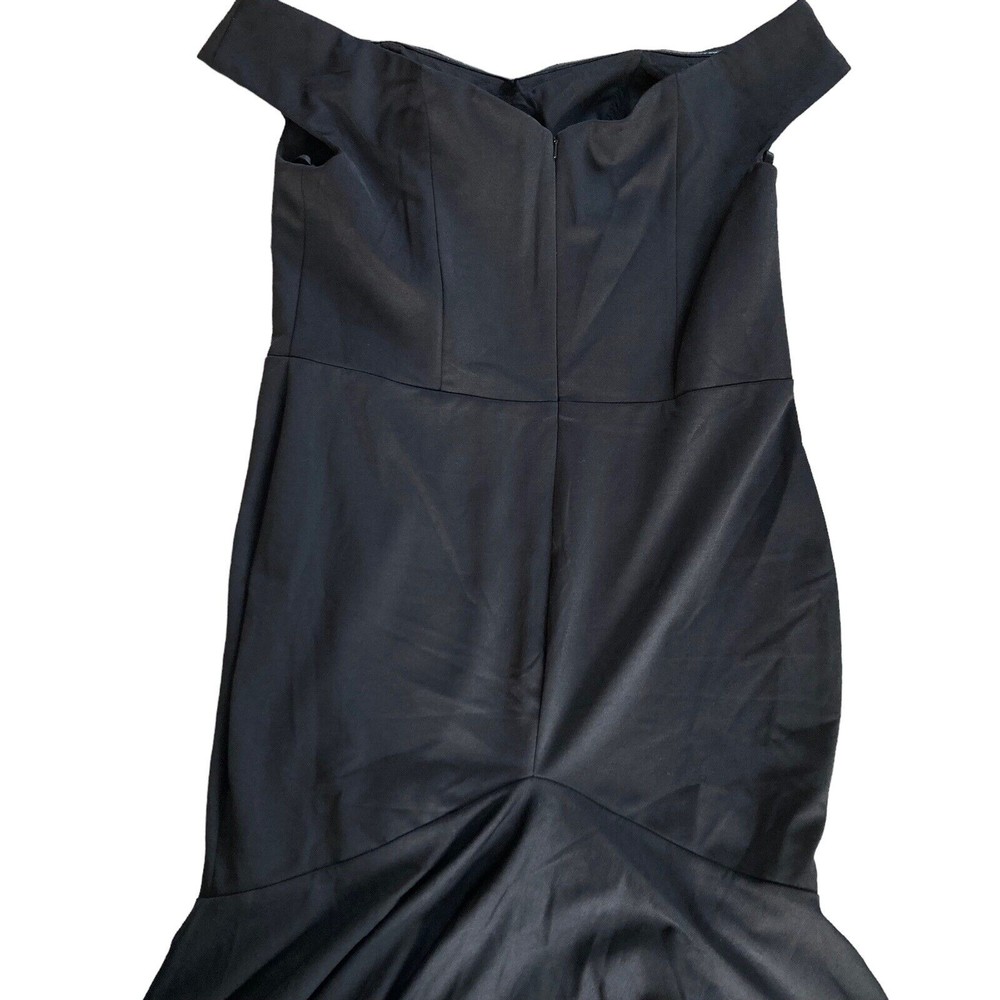 LA FEMME CURVE Size 12W Off Shoulder Black Jersey Train Trumpet Dress NWT Flaw - Picture 3 of 9